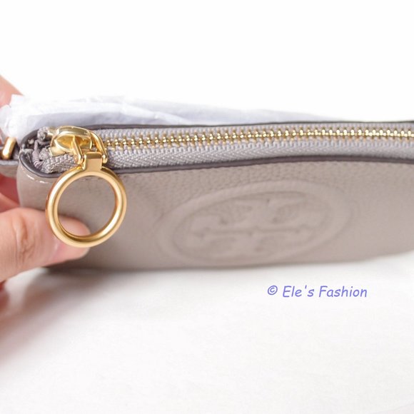 NWT Tory Burch Perry Bombe Card Case Small Leather Wristlet Gray Heron - Picture 5 of 13